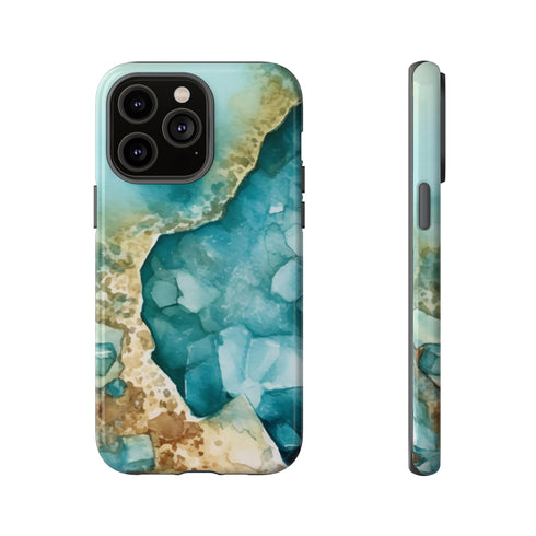 Aquamarine inspired Geode in Watercolor - Impact Resistant Phone Case iPhone 14 Pro Max Glossy